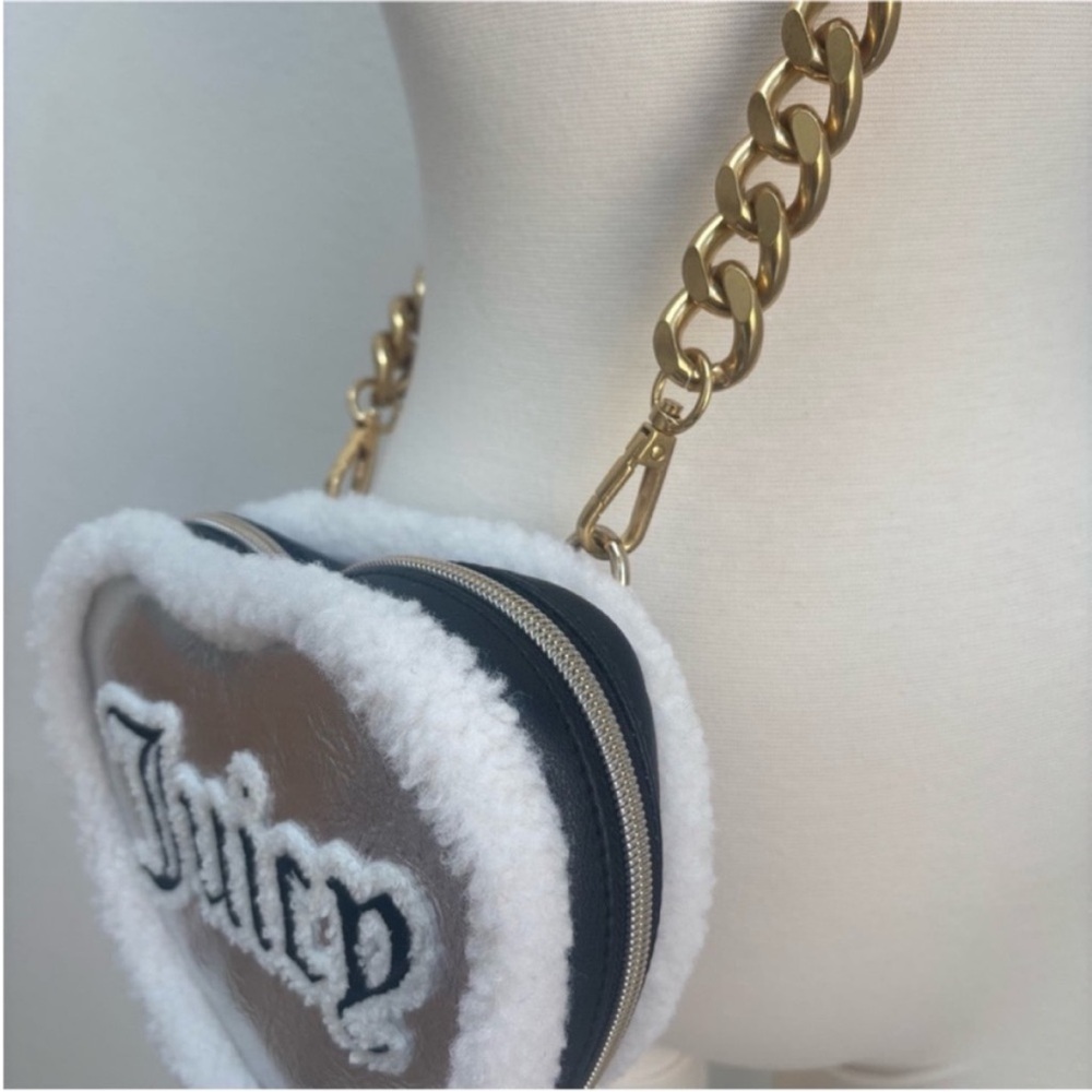 Juicy Couture Crossbody Bag Heart Shaped Sheer Genius Sherpa Silver Black Gold - Picture 5 of 12